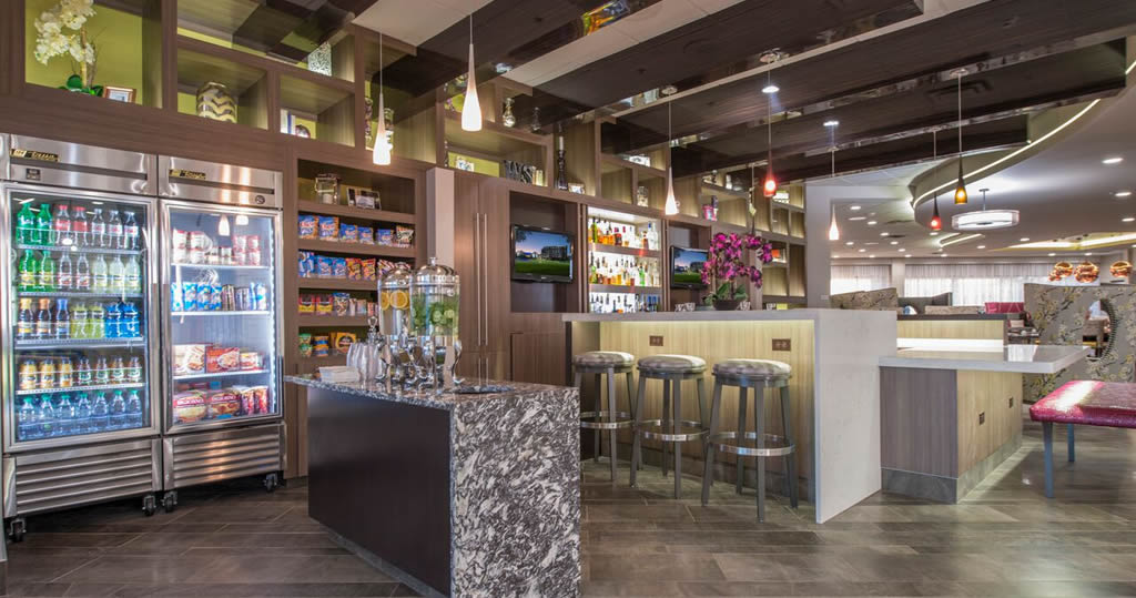 Hotel lobby market and bar interior